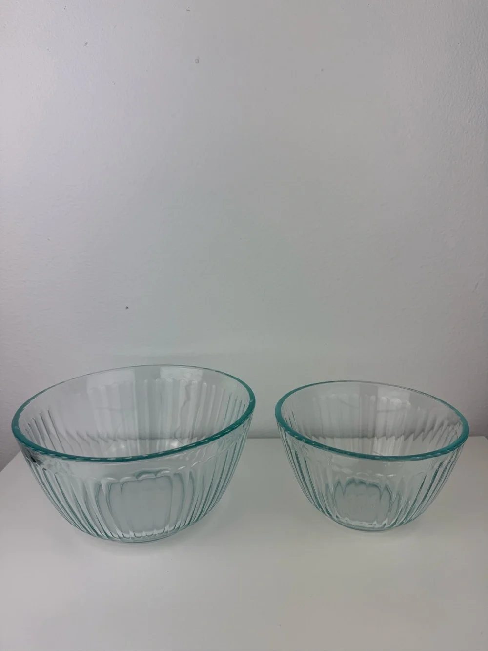 Pyrex Aqua Tint Ribbed Glass Mixing Bowls Set of 2